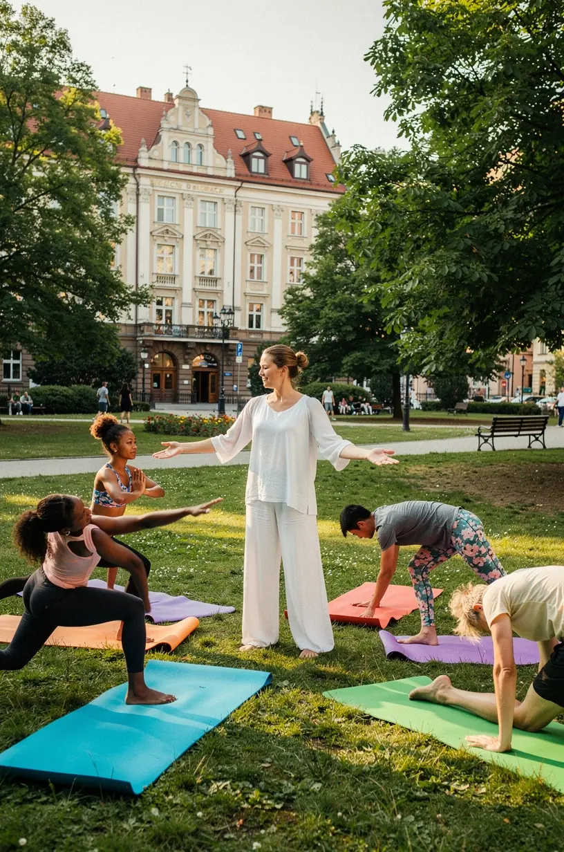 Ilustracja mózgu z ikonami relaksu i produktywności, obrazująca korzyści płynące z uważności w pracy.